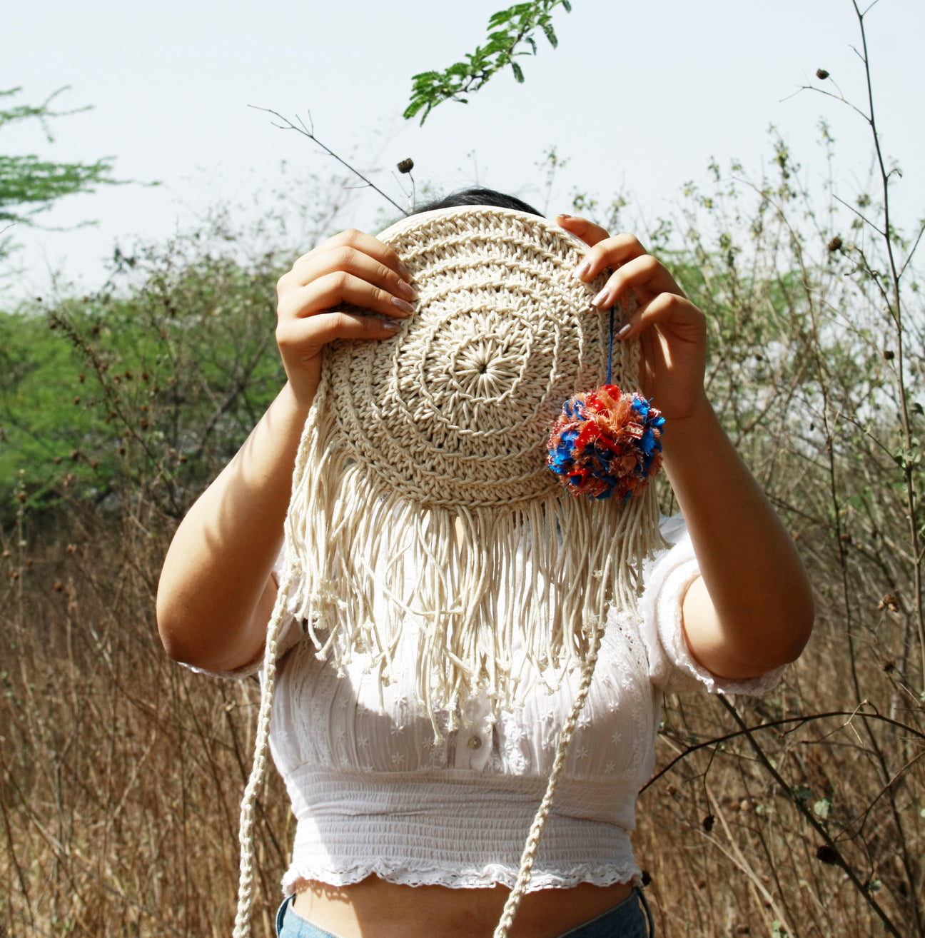 Miniature Round Bag with Tassels