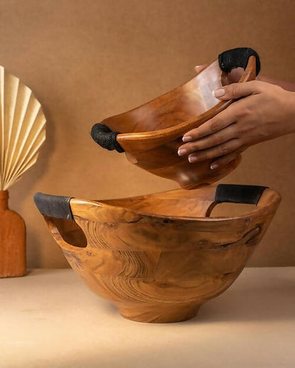 Serving Bowl Wooden Boat with Rope L