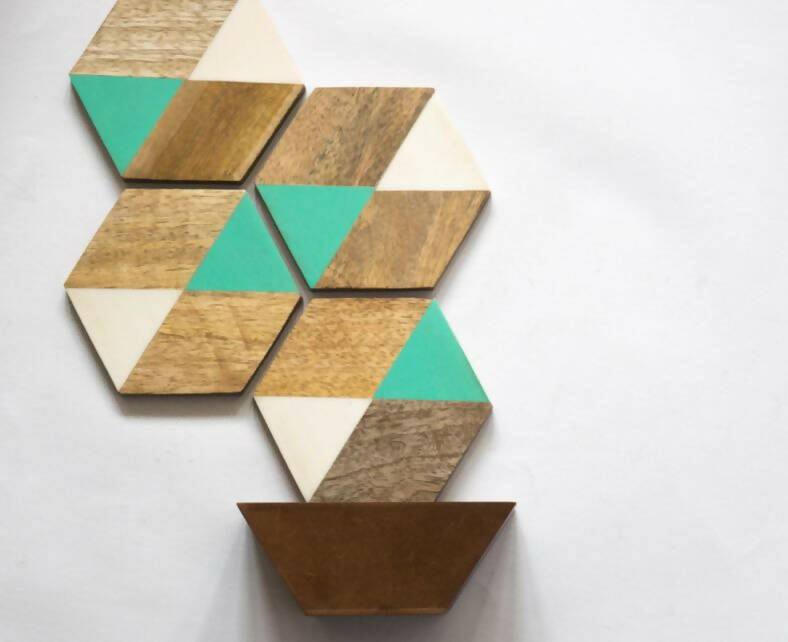 Wooden Coaster - Green Hexagon
