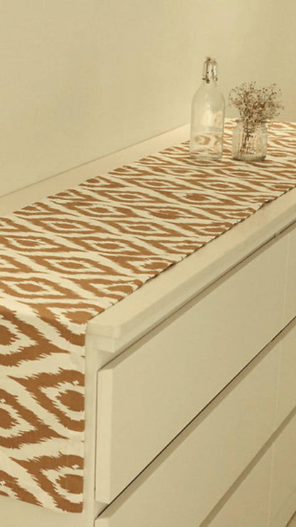 Ikat Beige Wipeable & Anti-skid Table Runner