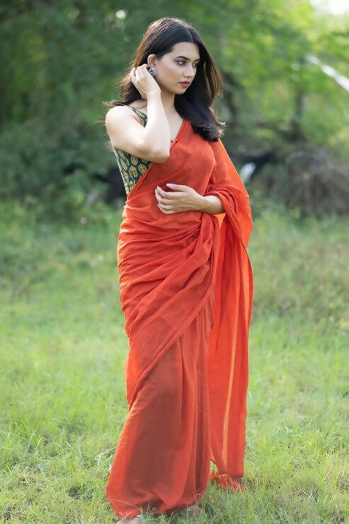 Neon Lights Spicy Orange Saree