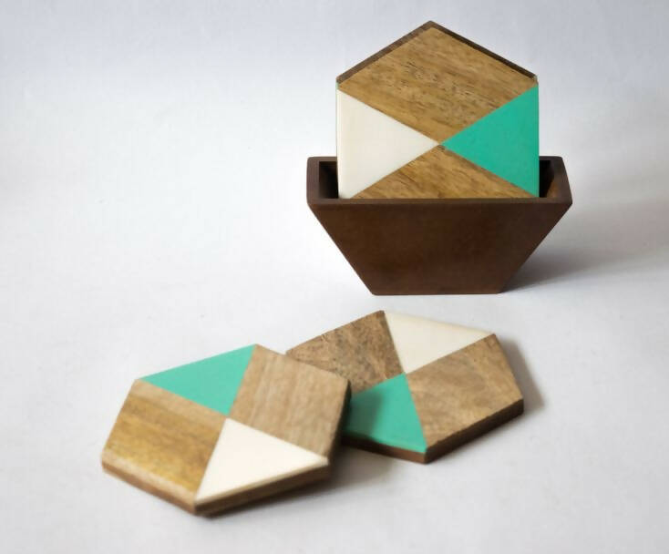 Wooden Coaster - Green Hexagon