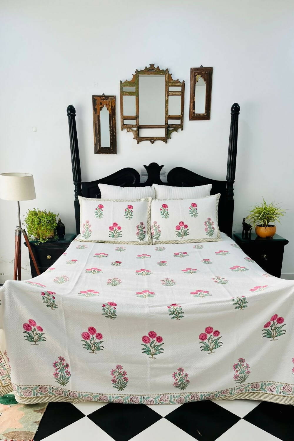 Rosia Handblock Printed Jacquard Bedcover