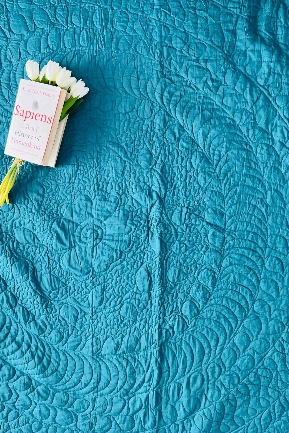 Teal Blue Solid Quilted Bedcover