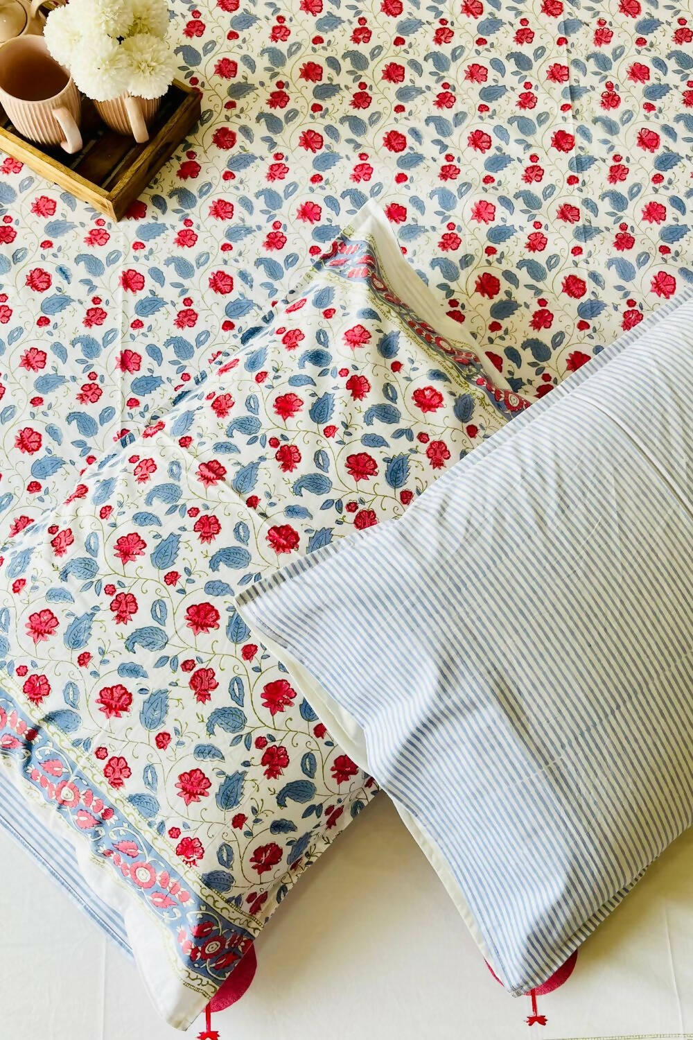 Tuberose Hand Block Printed Cotton Bedsheet - Queen Size