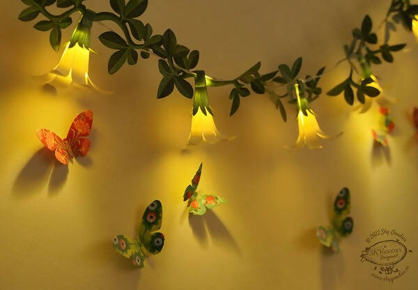 White Paper Flower Fairy Lights & Butterflies Wall Decor Combo