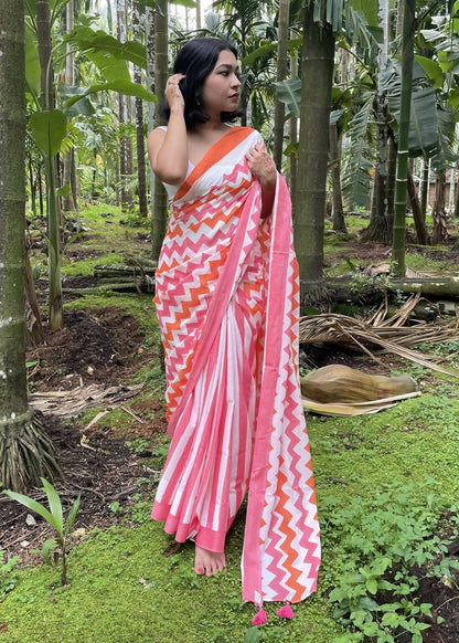 Sheem Pink Hand Printed Saree