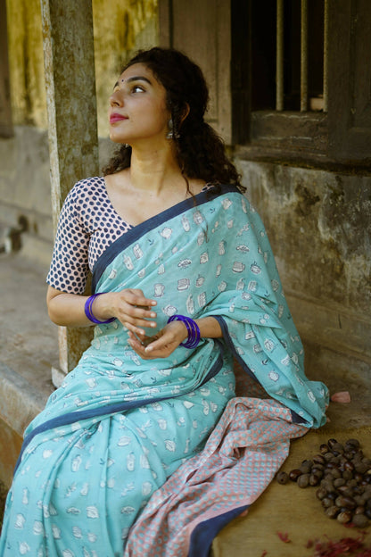 Minty Coffee Delight - Mul Cotton Saree