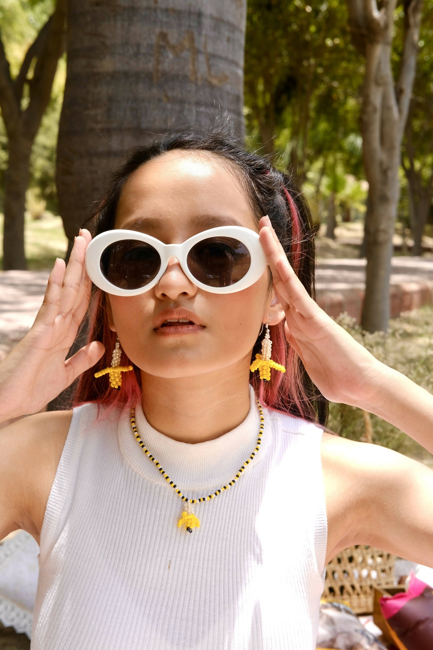 Banana Beaded Locket And Earrings Set