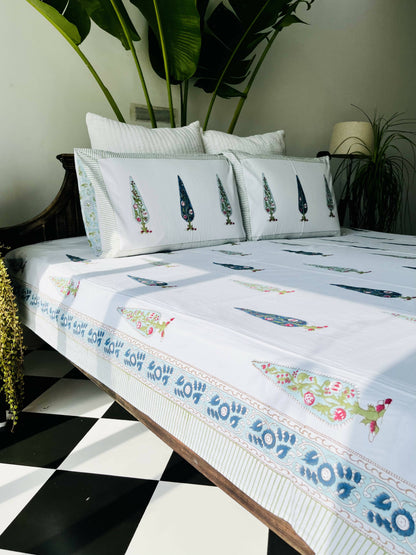 Blue Cyprus Block Printed Cotton Bedsheet