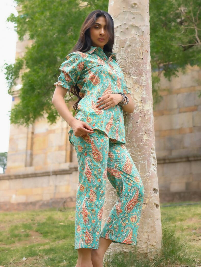 Turquoise & Orange Paisley Shirt Co-ord Set