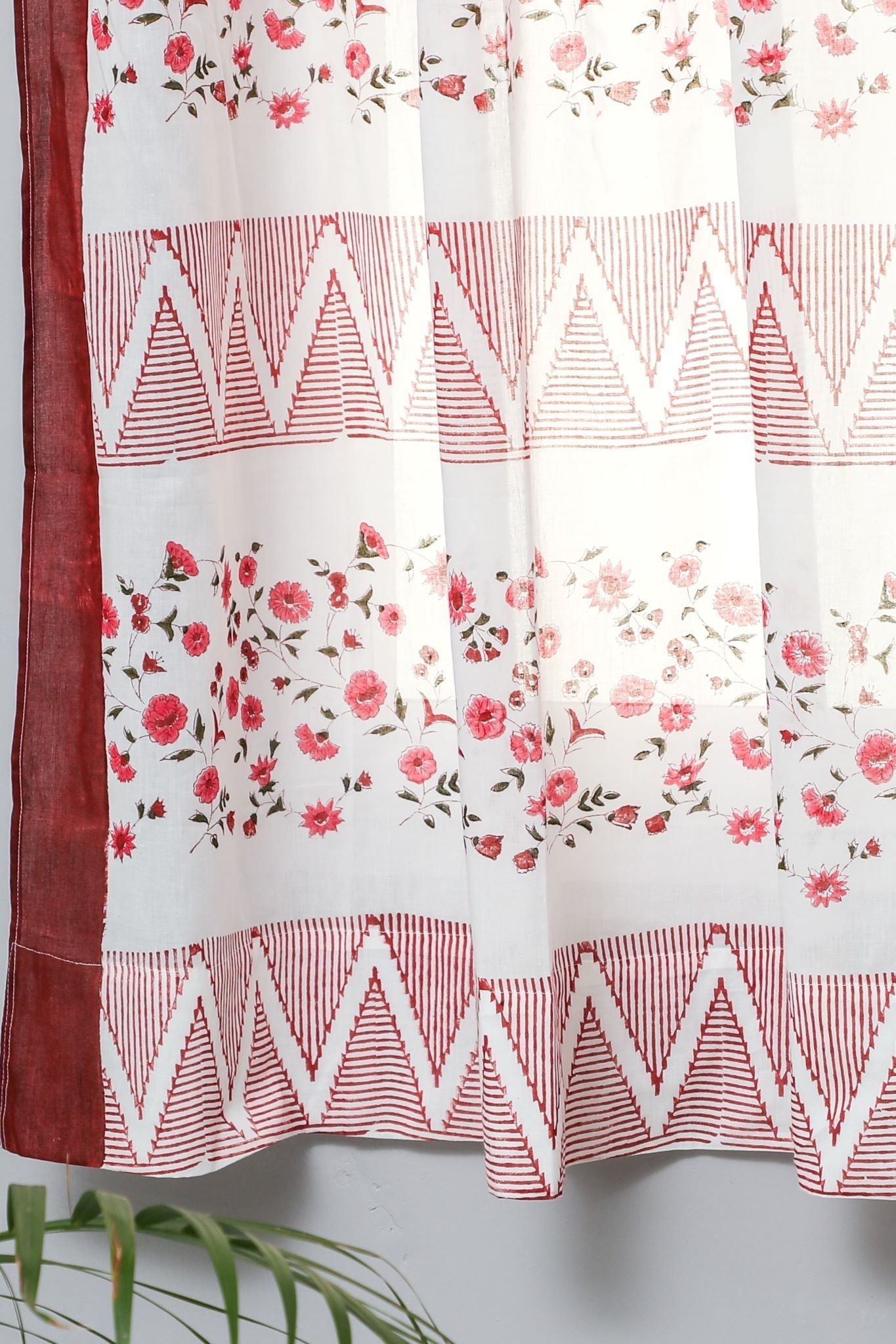 Zig Zag ruby crush Handblock Printed Cotton Window Curtain