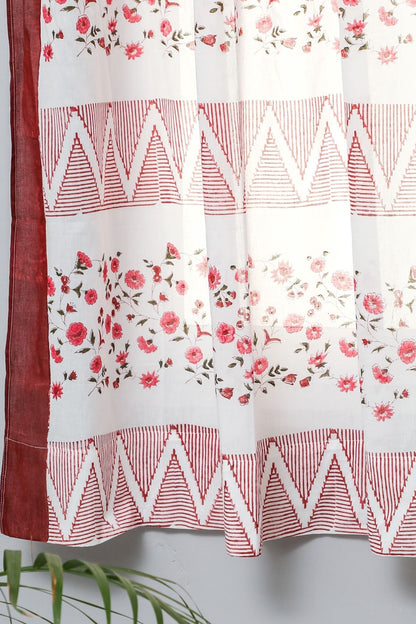 Zig Zag ruby crush Handblock Printed Cotton Window Curtain