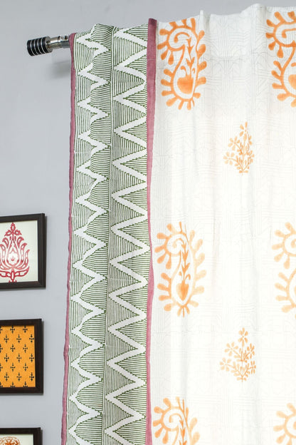 Zigzag Sunburst Handblock Printed Cotton Window Curtain