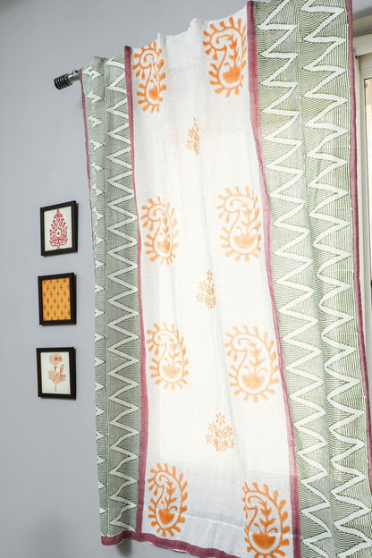 Zigzag Sunburst Handblock Printed Cotton Window Curtain