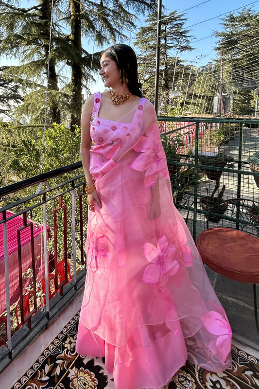 Jasmine Hand Painted Pink Saree