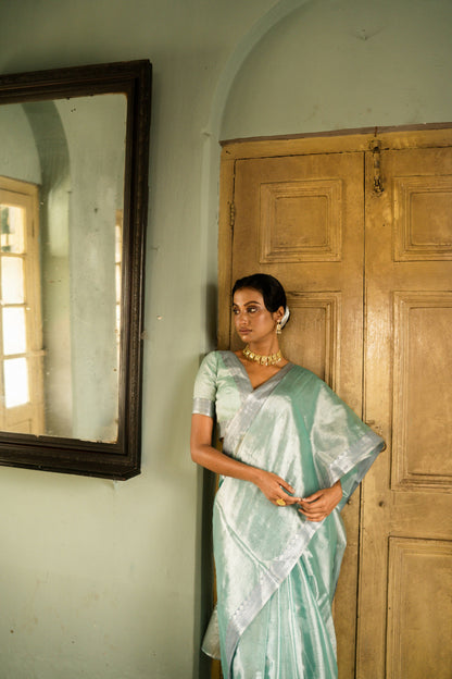 Empress Of The Ocean Mulberry silk Tissue Saree